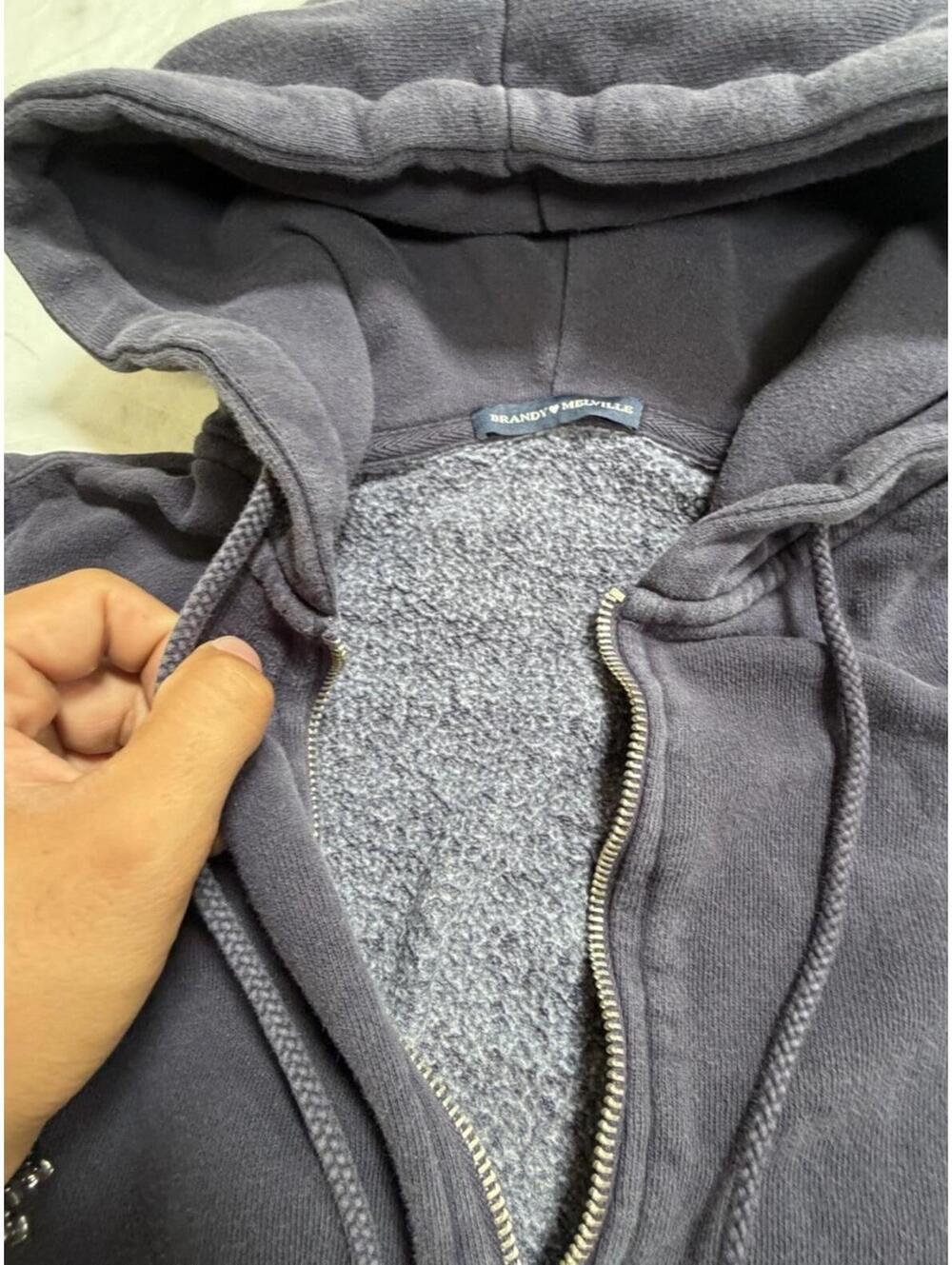 Brandy Melville Dark Gray Full Zip Hoodie Fleece Women's Long Sleeve - Picture 3 of 5